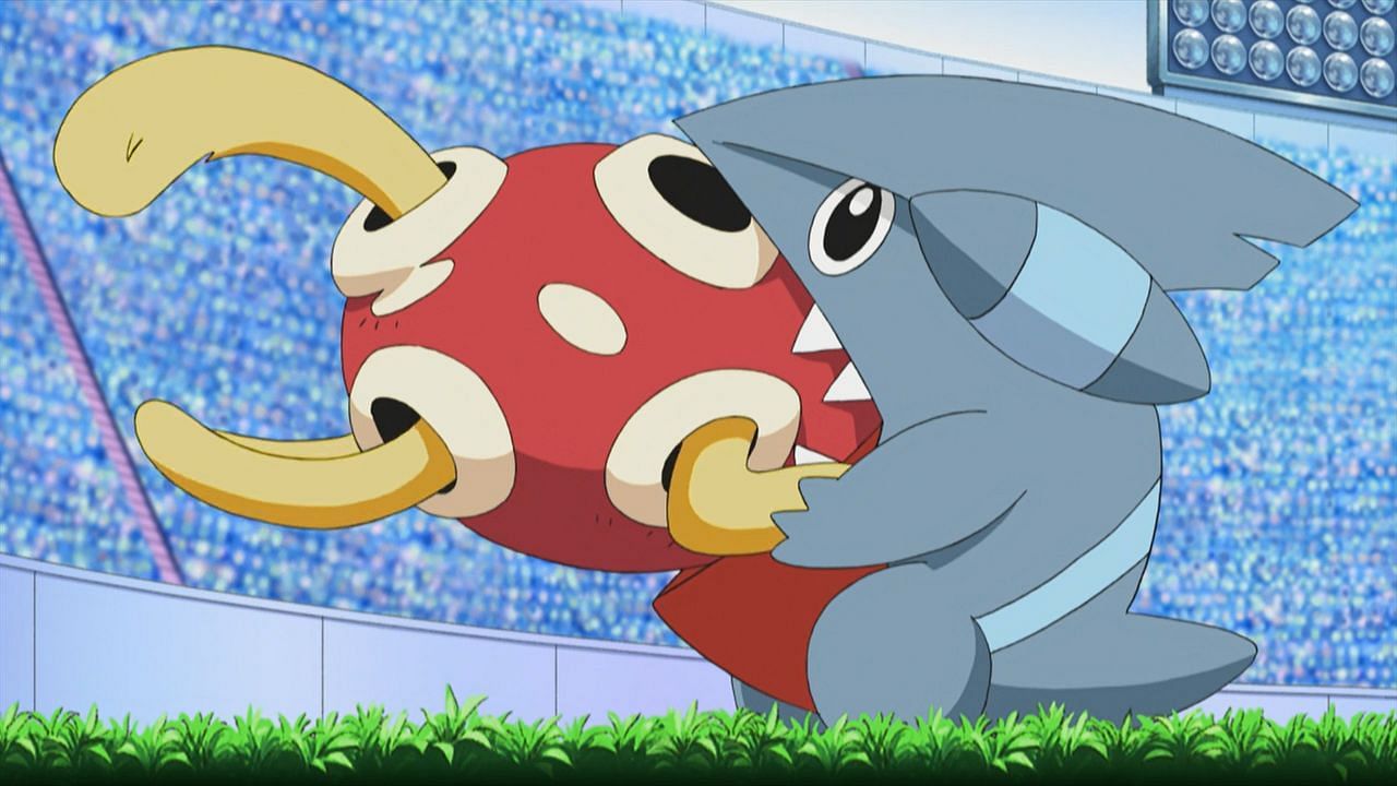 Ash's Gible vs. Conway's Shuckle (Image via The Pokemon Company)